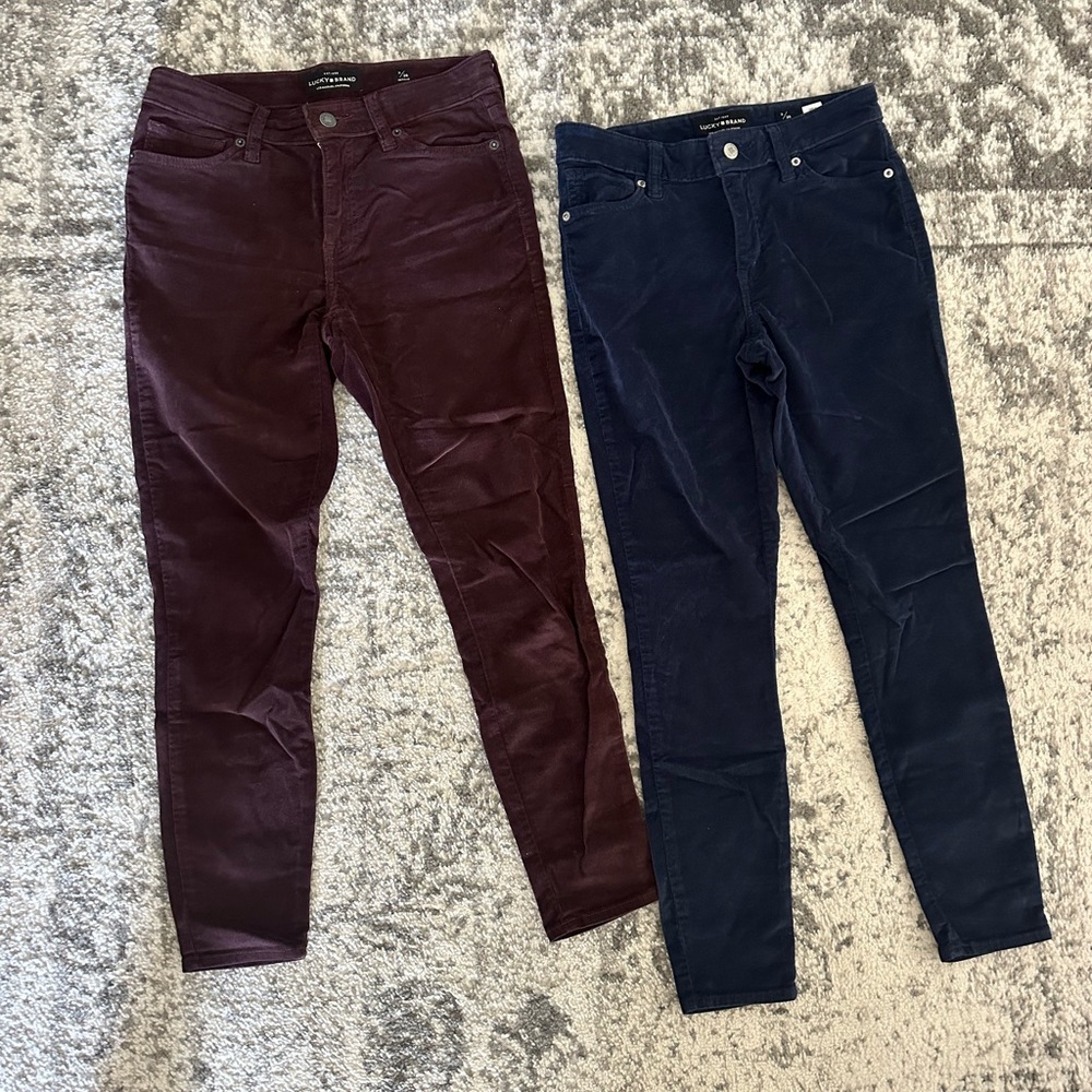 2 PAIRS Lucky Brand Women's CORDUROY Pants in Burgundy and Navy